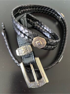 Brighton Medium Black Braided Leather Belt with Silver Buckle